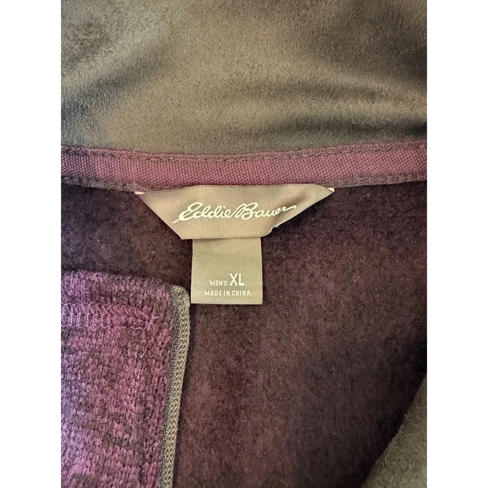 Eddie Bauer Mens‎ XL 1/4 Zip Fleece Pullover Heathered Purple Sweater Jacket